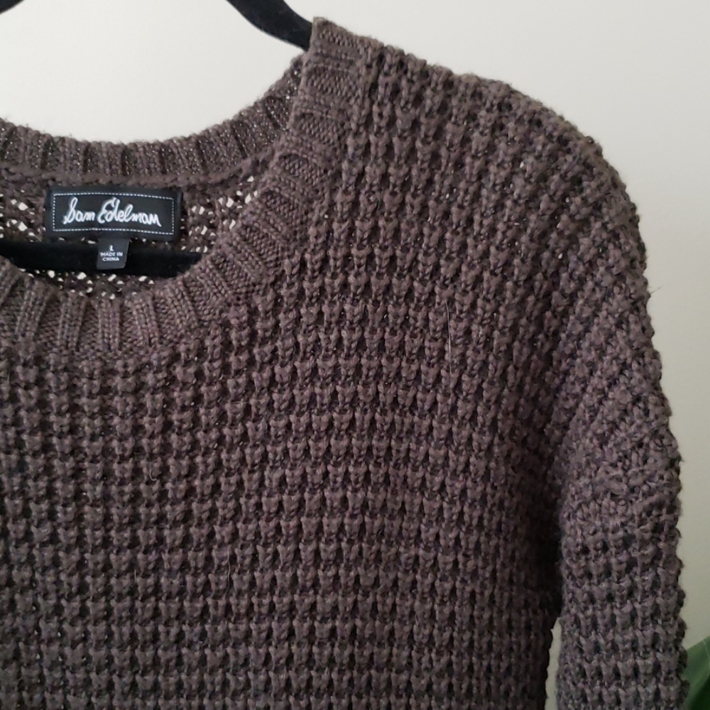 L Sam Edelman Ashlee Olive High Low Chunky Sweater
